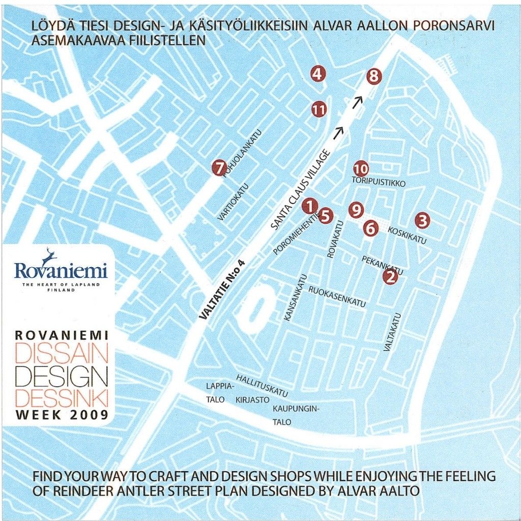 Plano de tiendas de diseño y artesanía de Rovaniemi