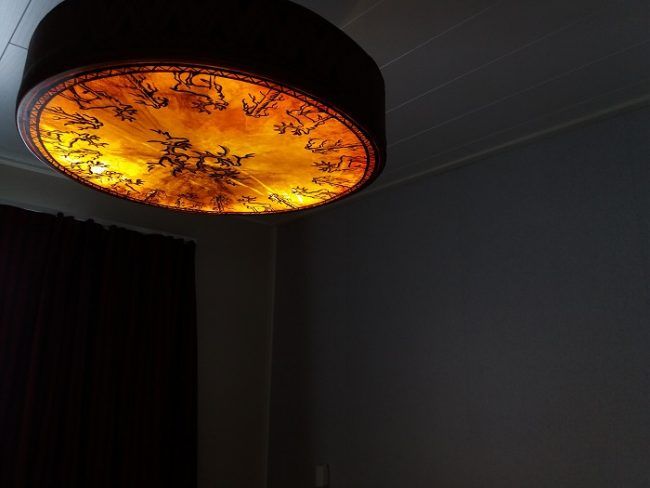 Tambor-Shaman-lampara, hecho a mano, en el dormitorio 