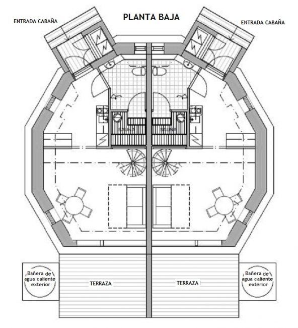 Plano de la planta baja de la cabaña de cristal