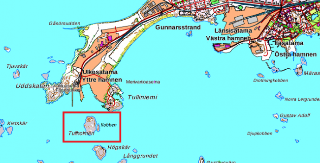 Detalle de la localización de las islas Tullholmen y Kobben