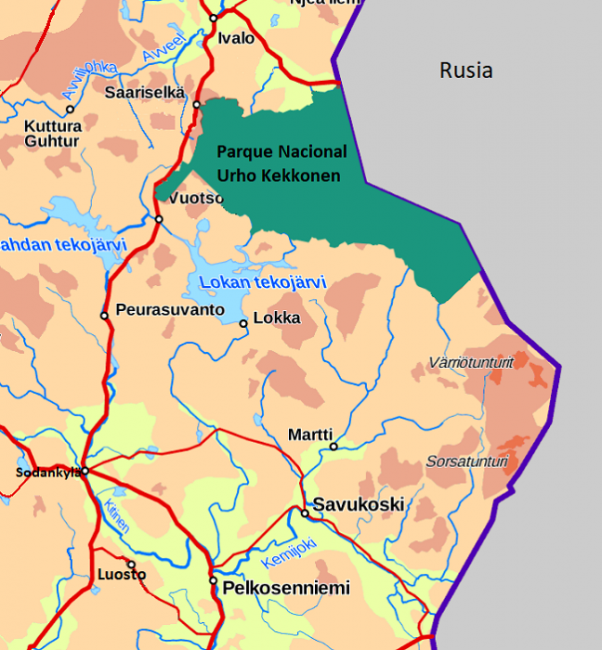 Mapa donde se ubica el Parque Nacional Urho Kekkonen 