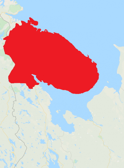 Mapa de la Peninsula de Kola en Rusia. En rojo el territorio de Laponia Rusa 