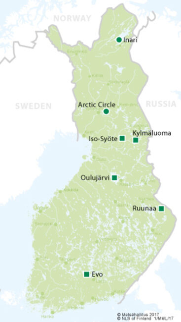 Mapa-mostrando-las-zonas-nacionales-de-senderismo-en-Finlandia_fotoMetsähallitus-NationalParks